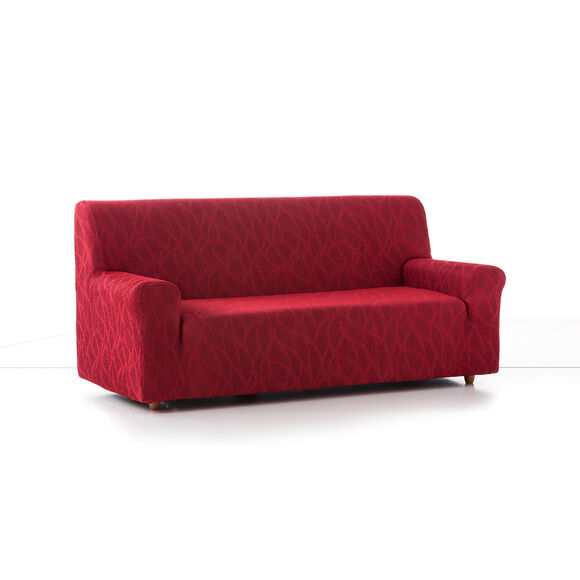 Housse extensible motif jacquard "serpentins" pour fauteuil et canap&eacute;  (rouge)