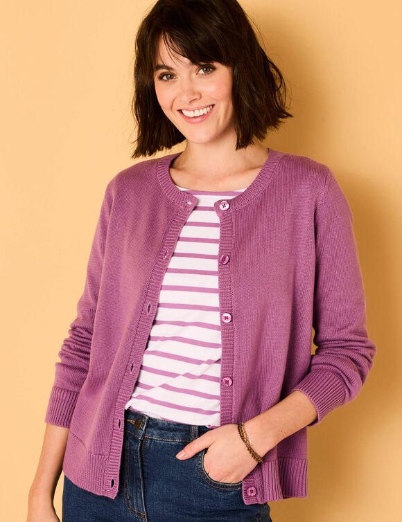 Cardigan boutonné, coton mélangé (parme)