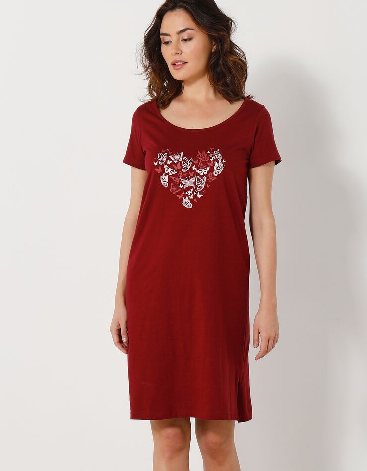 Chemise de nuit courtes manches courtes motif «papillons» (cerise) Chemise de nuit courtes manches courtes motif «papillons» (cerise)