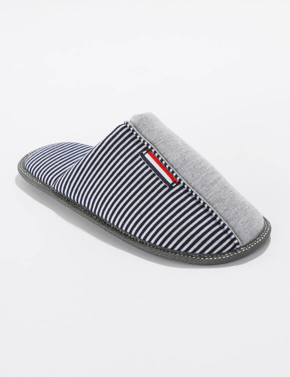 Chaussons mules unis bande rayée (gris)