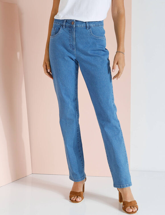Pantalon effet ventre plat, coton stretch (bleached)