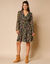 Robe courte col V, voile imprimé (noir / bronze)