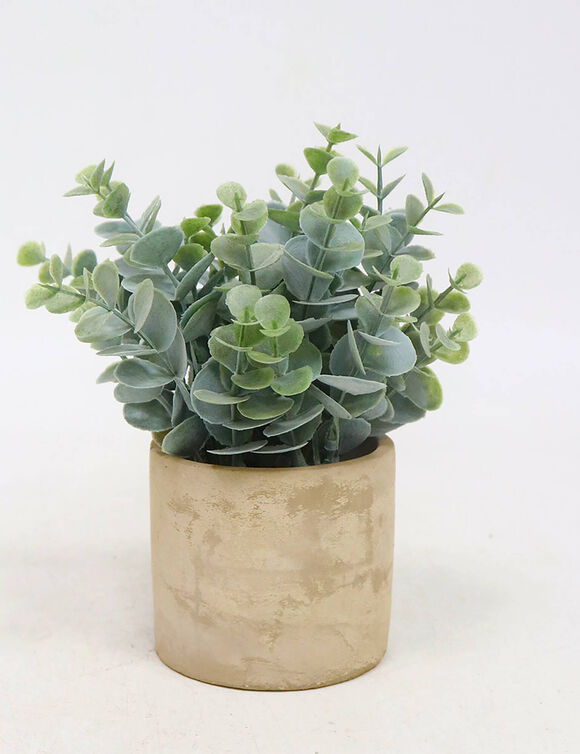Plante artificielle et pot en ciment  (gris)