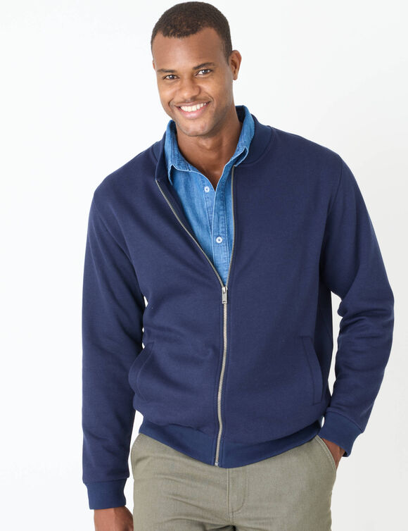 Sweat col bomber enti&egrave;rement zipp&eacute; uni  (marine)