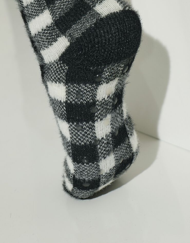 Chaussons-chaussettes fourrés antidérapants - carreaux (noir / blanc)