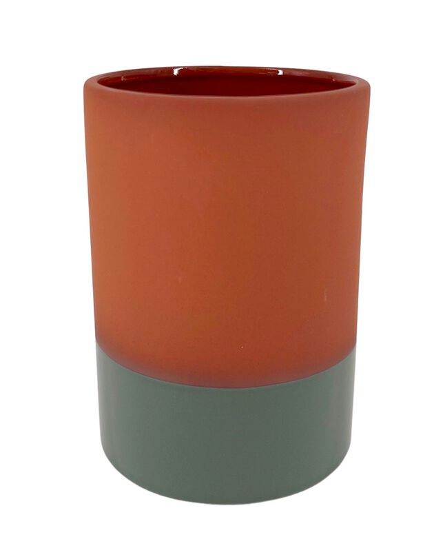 Vase cylindrique en céramique, bicolore - hauteur 17 cm (vert)