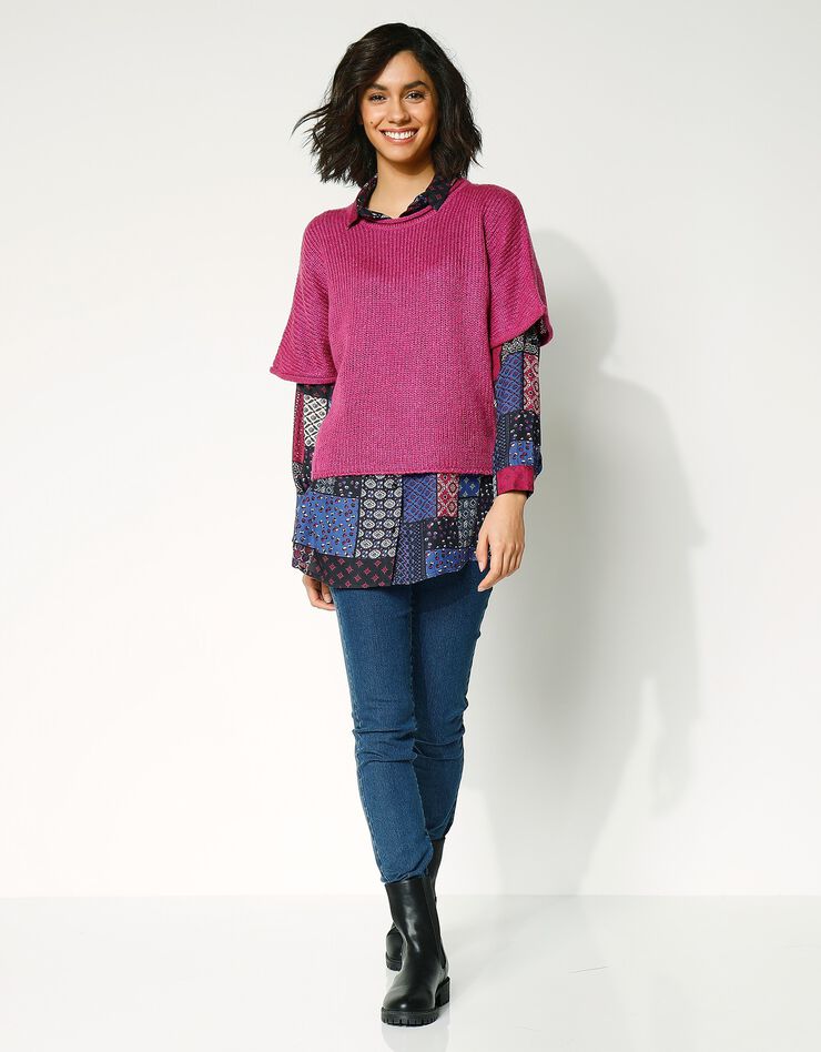Pull poncho manches coudes (violine) Pull poncho manches coudes (violine)