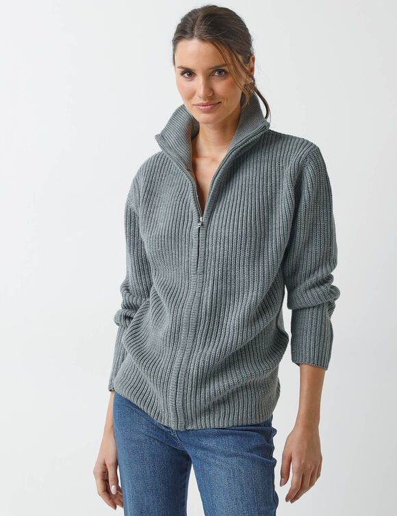 Gilet zippé en maille perlée (gris chiné)