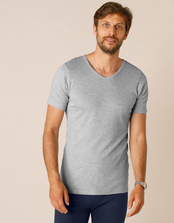 Tee-shirt sous-vêtement homme col V manches courtes coton - lot de 2 (gris) Tee-shirt sous-vêtement homme col V manches courtes coton - lot de 2 (gris)