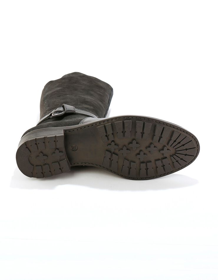 Bottes en cuir bimatière à mollets élastiqués (noir)