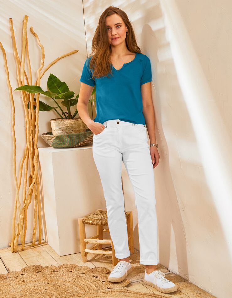 Tee-shirt col tunisien uni coton (bleu paon) Tee-shirt col tunisien uni coton (bleu paon)
