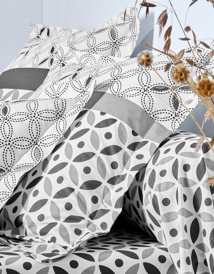 Linge de lit Marlow en coton motifs géométriques (gris / carbone)