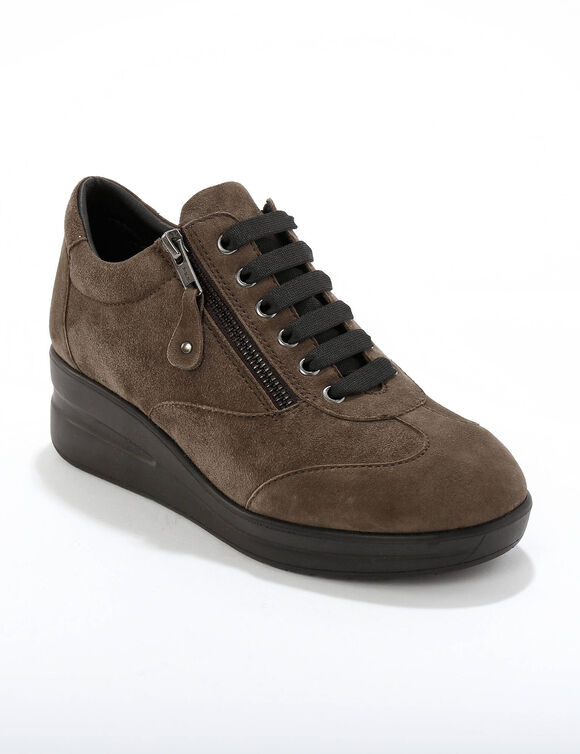 Baskets compensées confort en cuir certifié LWG (taupe)