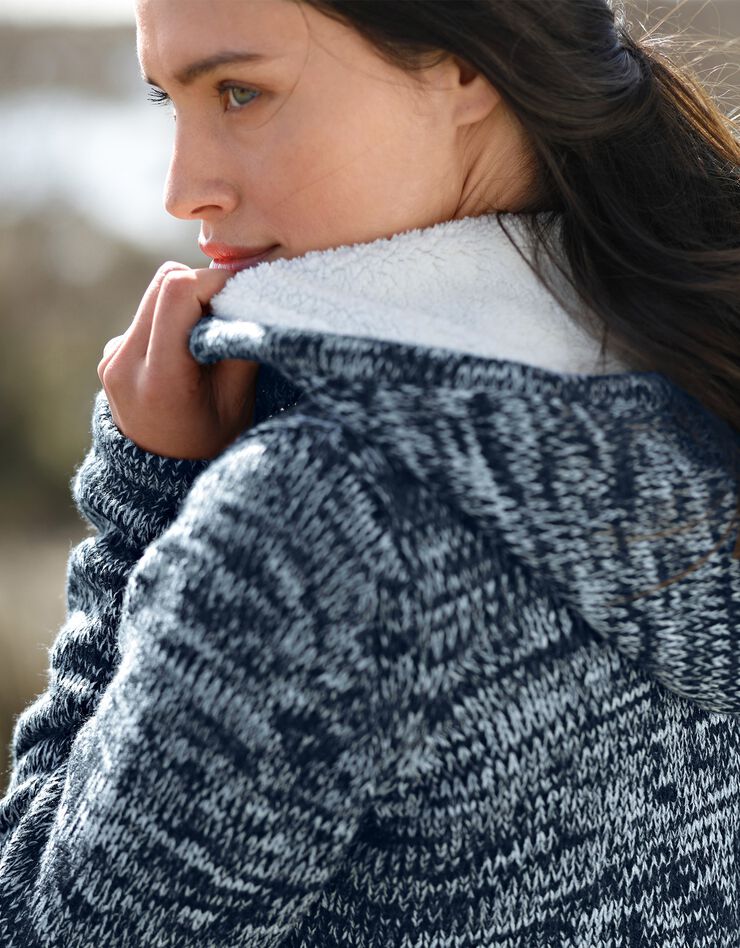 Gilet zippé fourré maille moulinée (marine chiné) Gilet zippé fourré maille moulinée (marine chiné)