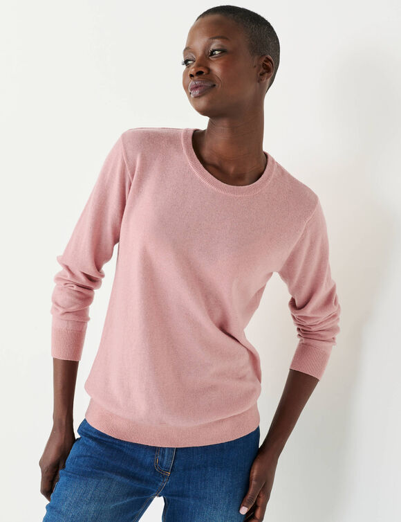 Pull col rond, laine d'agneau (rose poudr&eacute;)