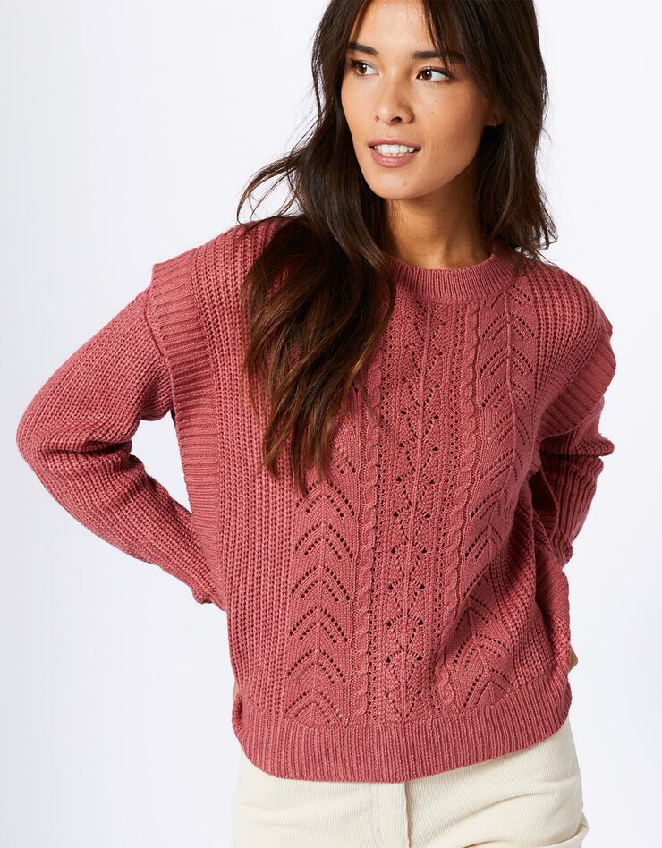 Pull manches longues maille fantaisie (bois de rose) Pull manches longues maille fantaisie (bois de rose)