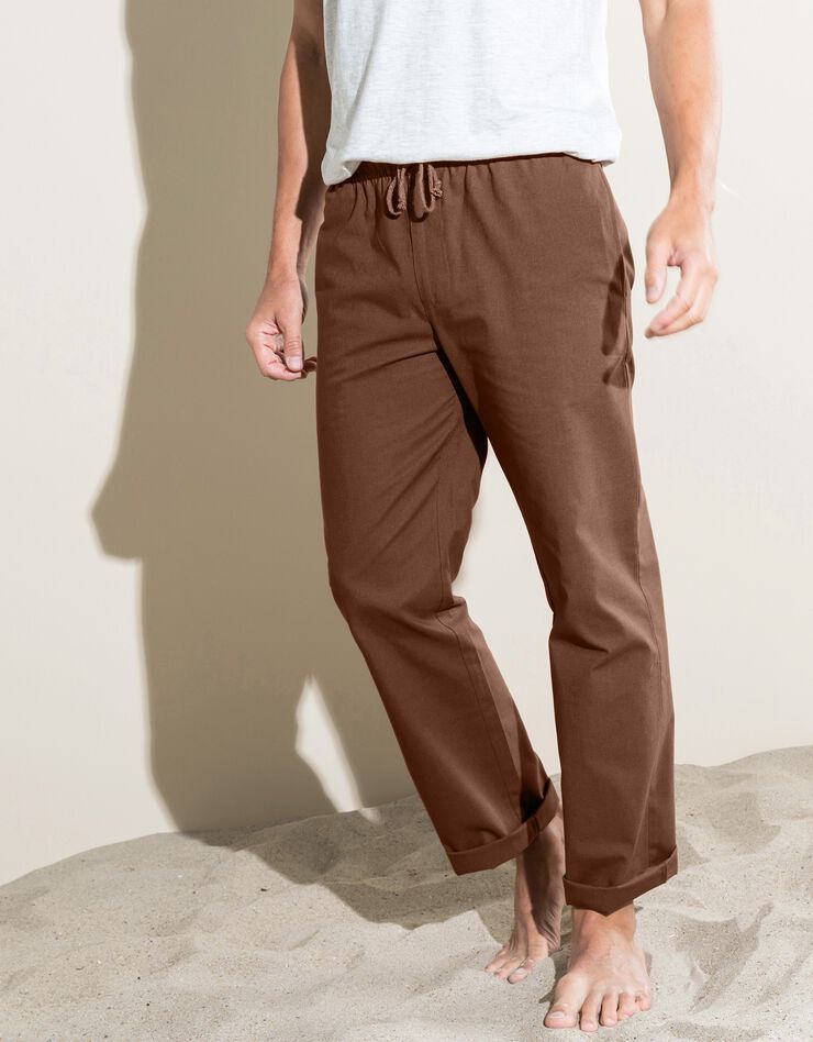 Pantalon toile taille élastiquée (taupe)