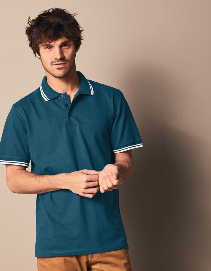 Polo uni maille piquée manches courtes (bleu canard) Polo uni maille piquée manches courtes (bleu canard)