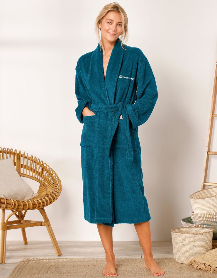 Peignoir mixte adulte éponge bouclette col châle personnalisable (bleu paon) Peignoir mixte adulte éponge bouclette col châle personnalisable (bleu paon)