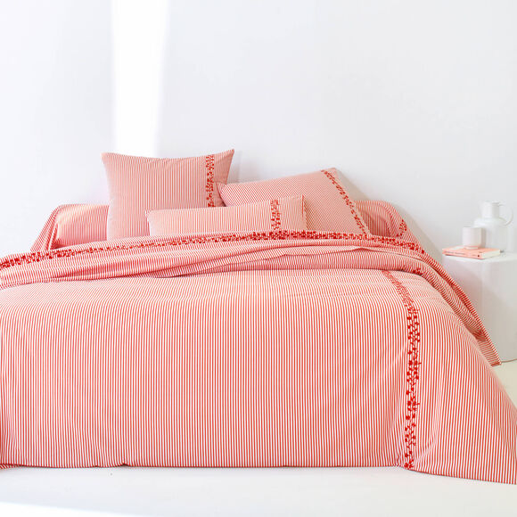 Linge de lit Faustine imprim&eacute; rayures et brod&eacute; - coton 57 fils/cm&sup2; (potiron)