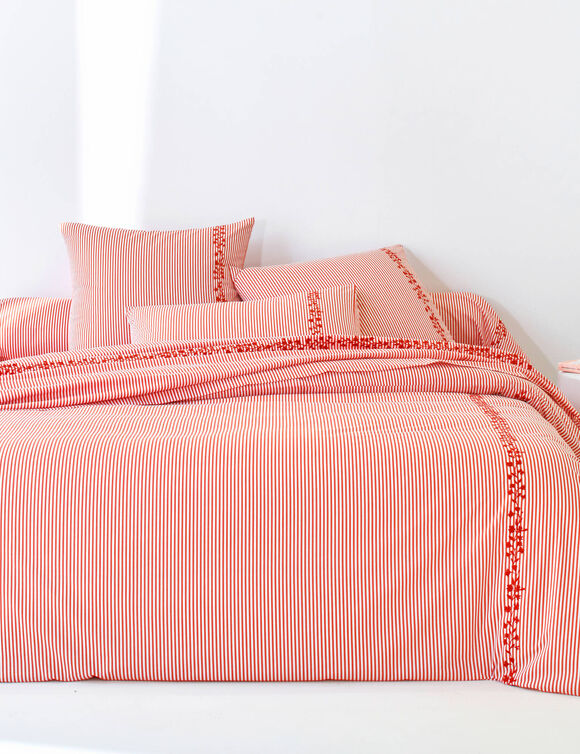 Linge de lit Faustine imprim&eacute; rayures et brod&eacute; - coton 57 fils/cm&sup2; (potiron)