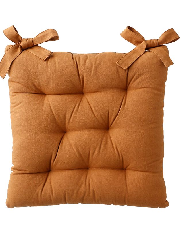 Galette de chaise carrée unie coton bachette - lot de 2 (caramel)