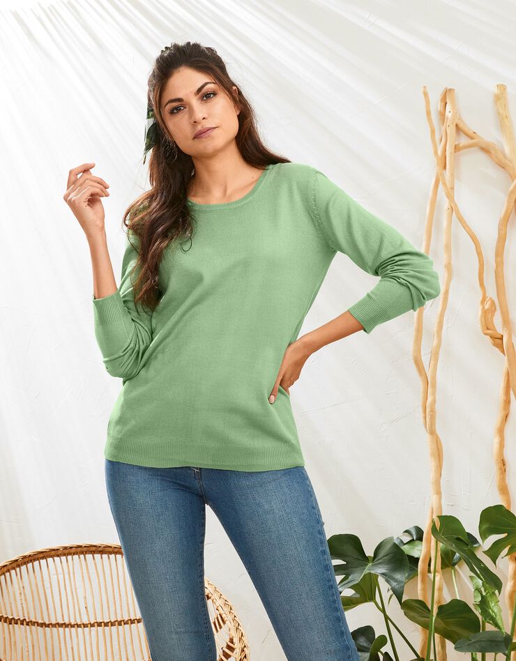 Pull col rond uni toucher cachemire (vert clair) Pull col rond uni toucher cachemire (vert clair)