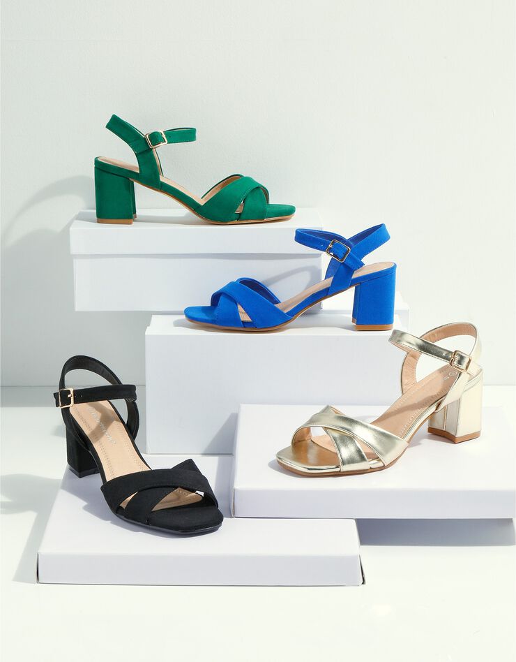 Sandales à talon brides croisées (bleu)