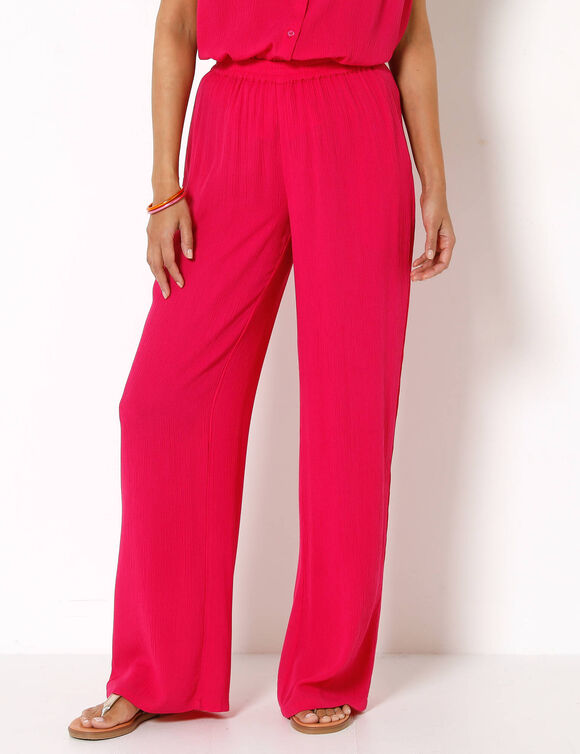 Pantalon large taille &eacute;lastiqu&eacute;e uni, cr&eacute;pon fluide (fuchsia)