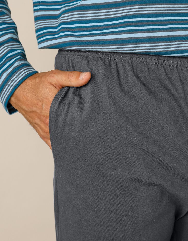Pyjama pantalon rayé col tunisien (anthracite / bleu canard) Pyjama pantalon rayé col tunisien (anthracite / bleu canard)