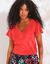 T-shirt col V doré maille unie (rouge)