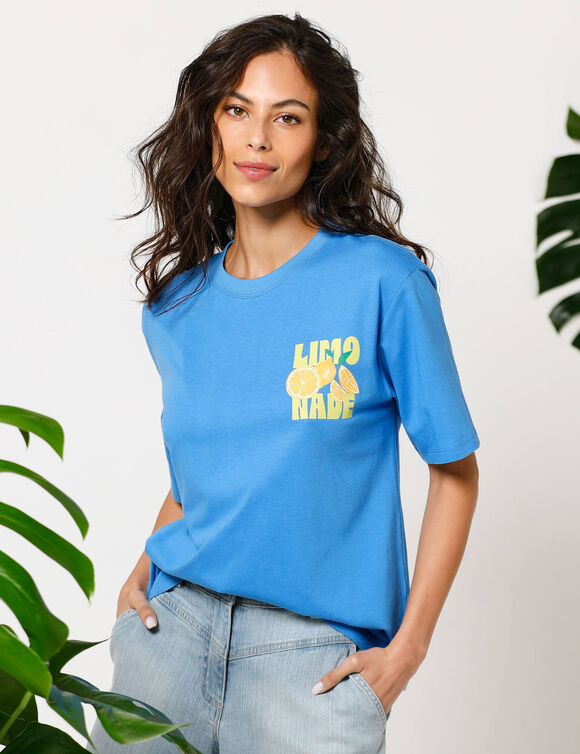 T-shirt loose imprim&eacute; limonade, jersey (bleu)