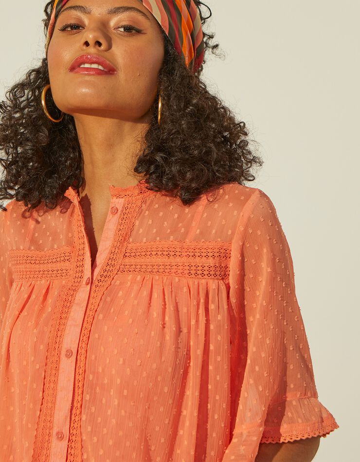 Blouse voile plumetis manches courtes (pêche) Blouse voile plumetis manches courtes (pêche)