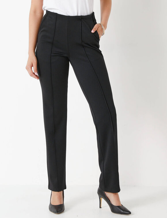 Pantalon droit effet ventre plat, maille (noir)