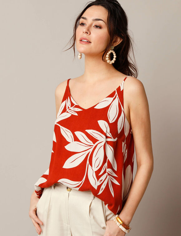 Top imprim&eacute;, fines bretelles r&eacute;glables (terracotta / &eacute;cru)