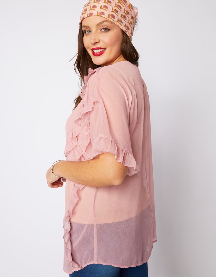 Blouse volantée en voile manches courtes - rose poudré (rose poudré)