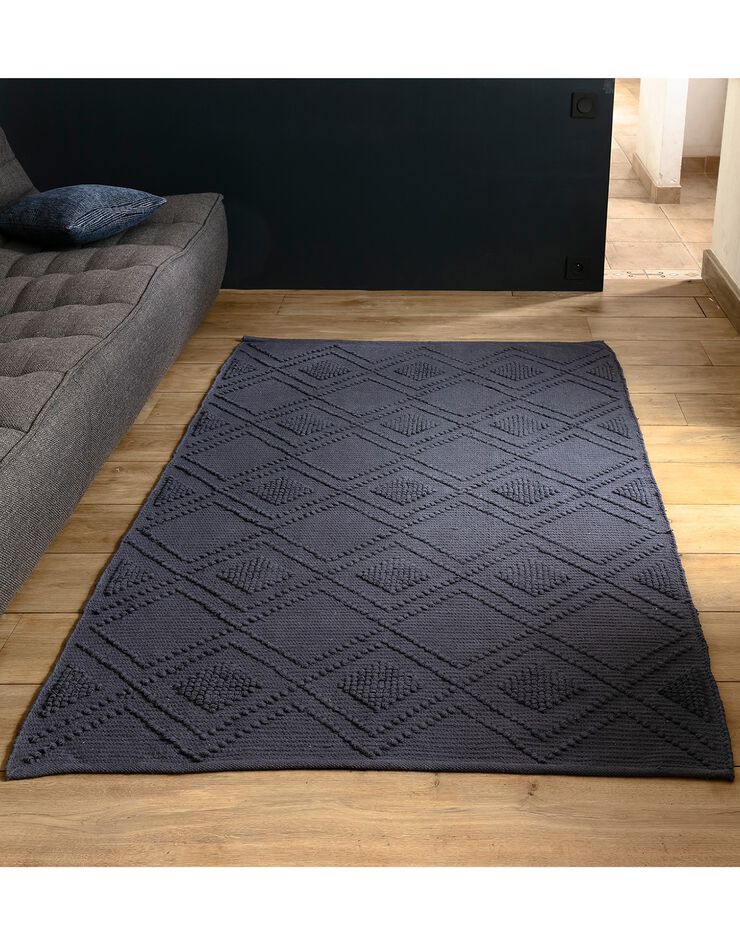 Tapis bouclette en coton imprimé (bleu fumé)
