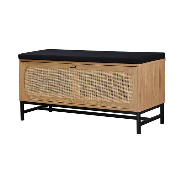 Banc de rangement en bois et rotin (naturel)
