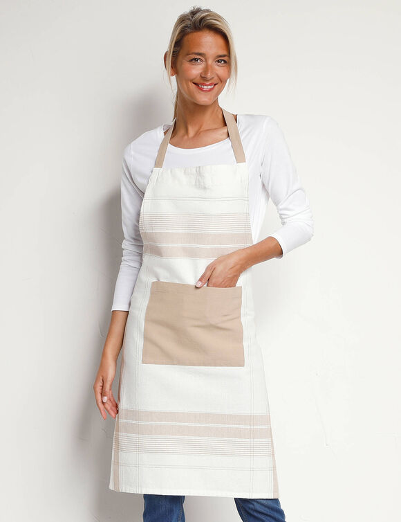 Tablier cuisine forme bavette grands carreaux (beige)