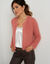 Gilet paletot maille perlée fantaisie (rose blush)