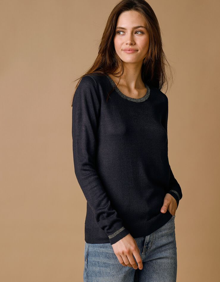 Pull col rond détails brillants, toucher cachemire (marine) Pull col rond détails brillants, toucher cachemire (marine)