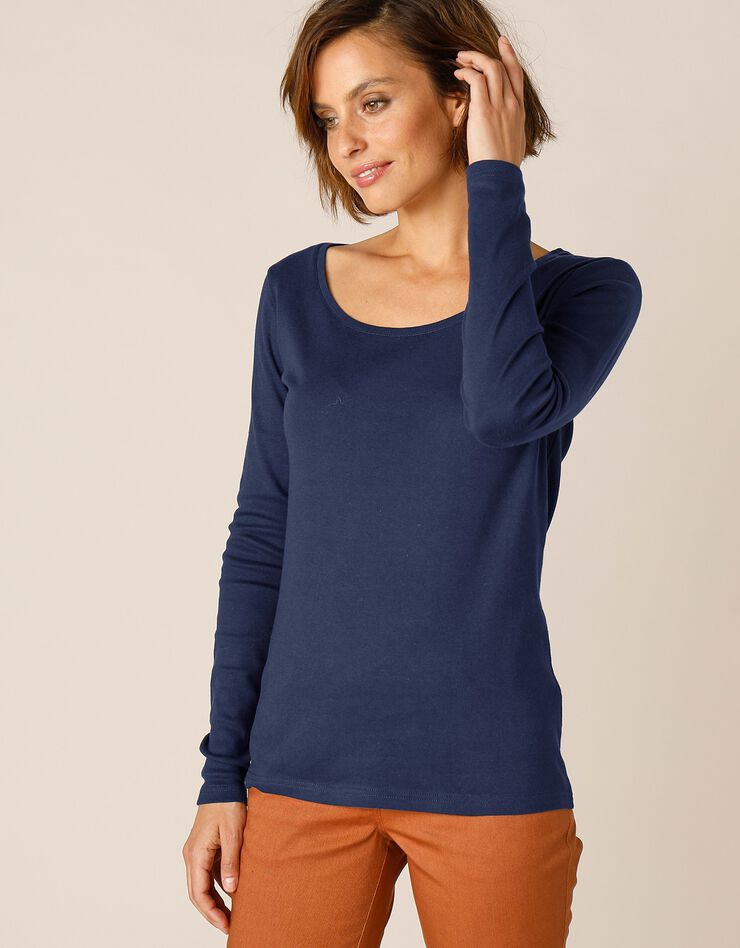Tee-shirt uni manches longues jersey coton bio (marine) Tee-shirt uni manches longues jersey coton bio (marine)