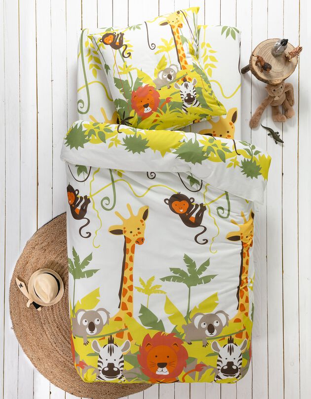Linge de lit enfant Jungle imprimé animaux 1 personne - coton (beige)