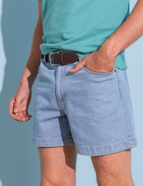Short denim &eacute;lastiqu&eacute; c&ocirc;t&eacute;s (bleached)
