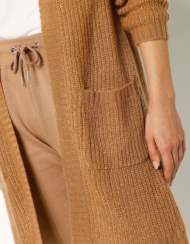 Gilet long maille anglaise, col châle (caramel) Gilet long maille anglaise, col châle (caramel)