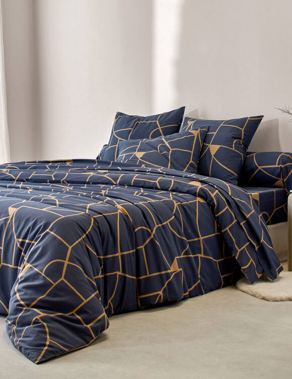 Linge de lit Geoffroy en coton &agrave; motifs graphiques (marine)