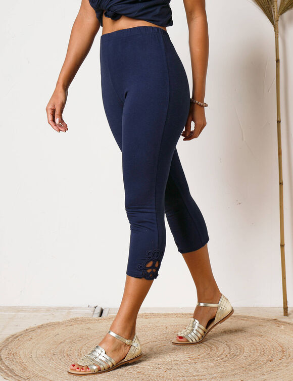 Legging 3/4 macramé, taille élastiquée (marine)