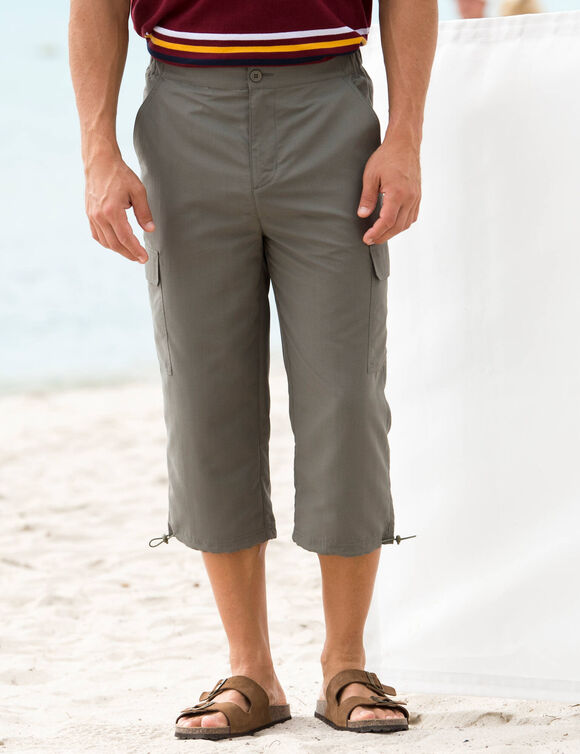 Bermuda long 3/4 élastiqué, microfibre toucher doux (kaki)