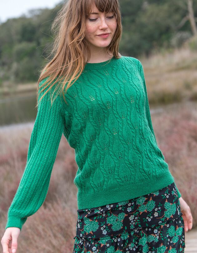 Pull maille ajourée manches longues (vert)