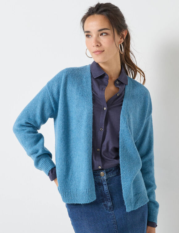 Gilet ouvert, laine et mohair mélangés (bleu glacier)